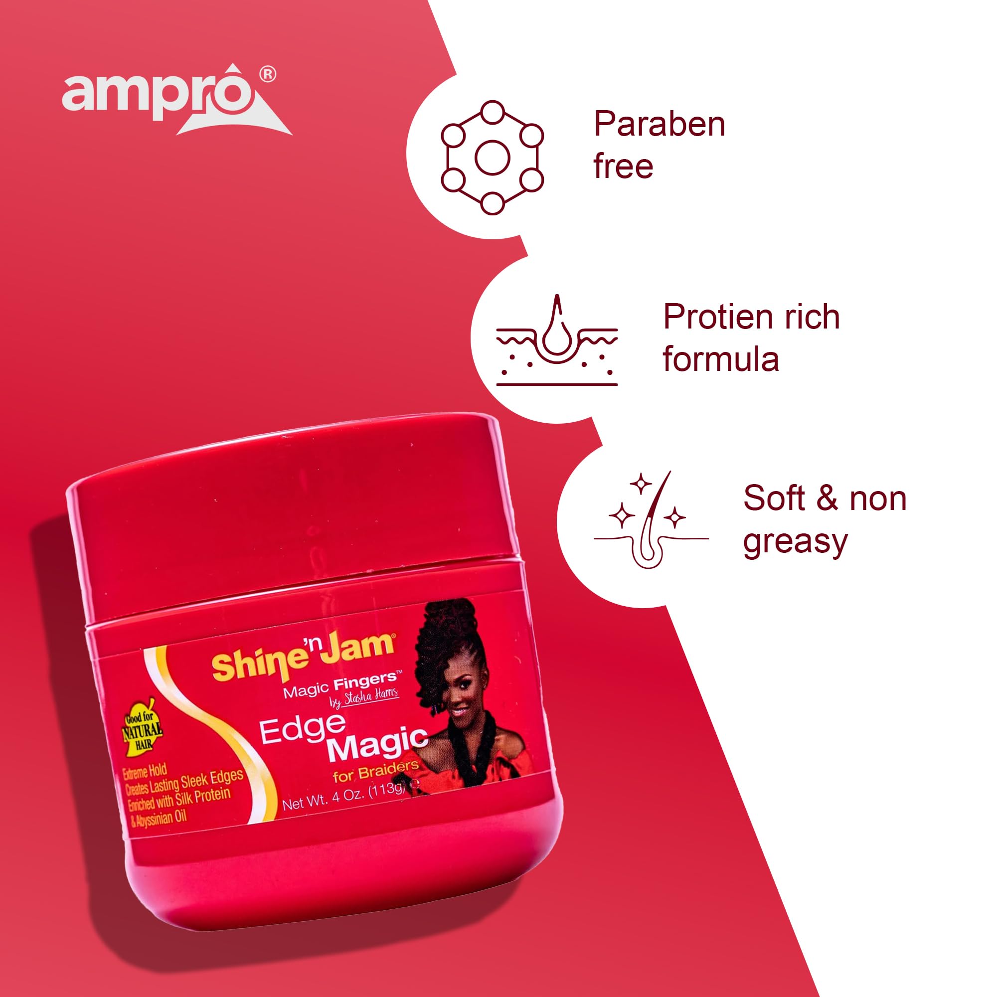 AmPro Shine-n-Jam fringe-taming, keeps baby hairs neat throughout the day