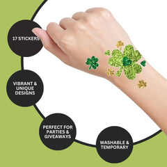 Easy peel-and-stick application for quick Shamrock sparkle with Amscan body jewelry.
