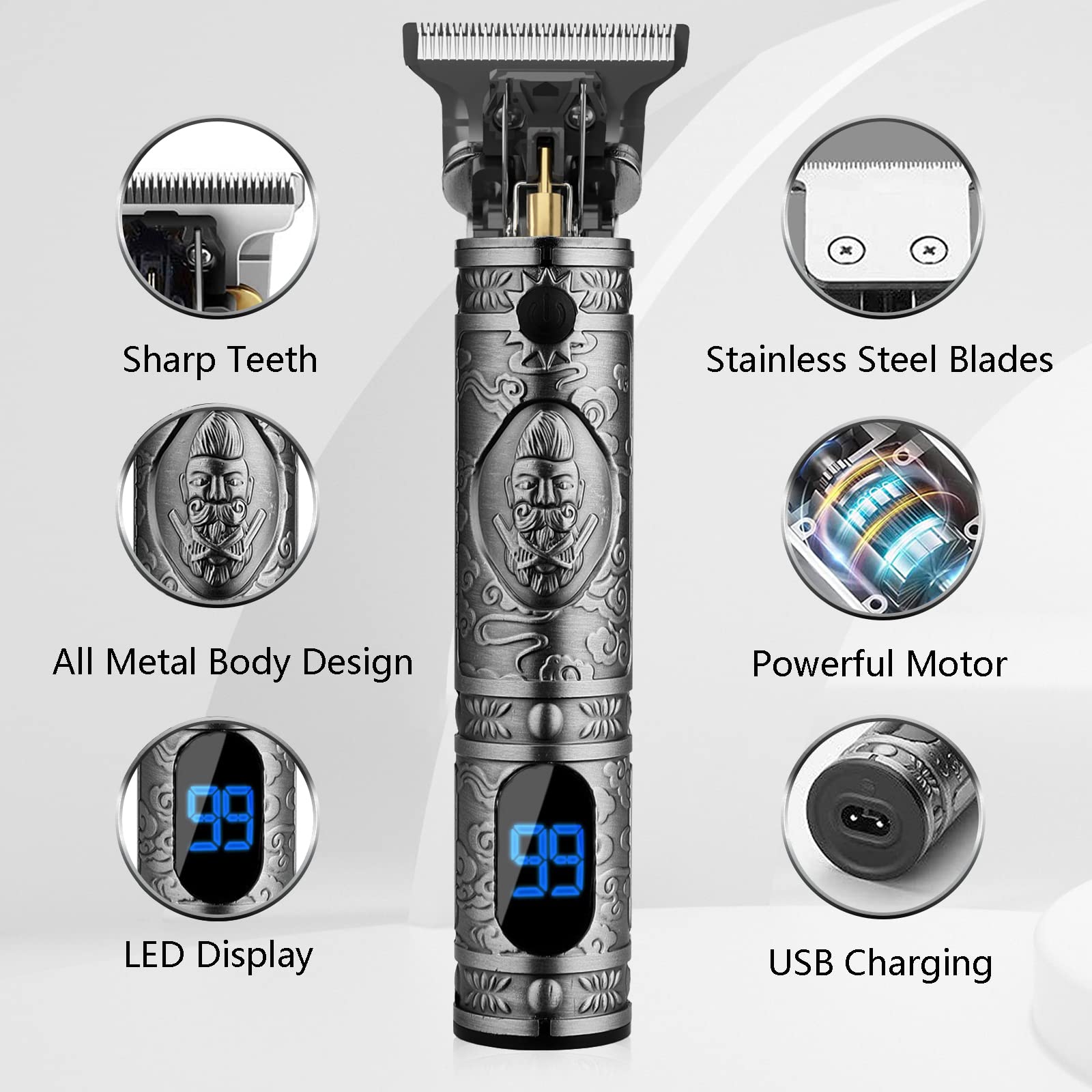 AMULISS USB-rechargeable trimmer with long-lasting cordless battery