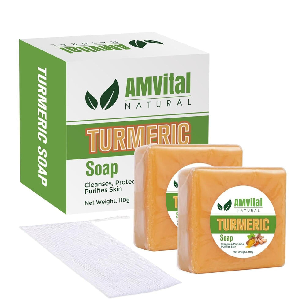 AMVital jabon cúrcuma para rostro y cuerpo, promueve piel fresca.
