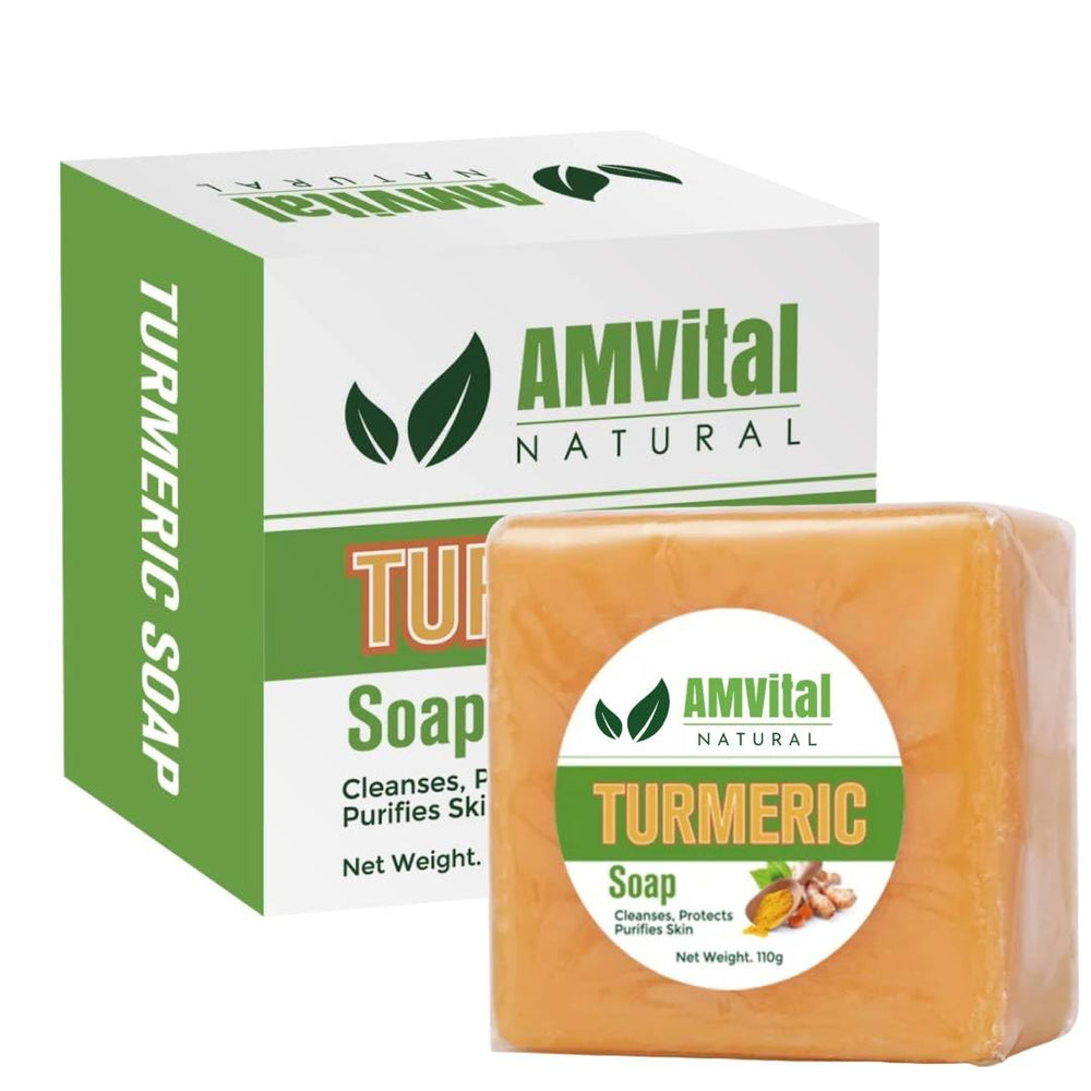 AMVital turmeric soap bar on face and body for a radiant, clean feel.