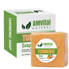 AMVital turmeric soap bar on face and body for a radiant, clean feel.