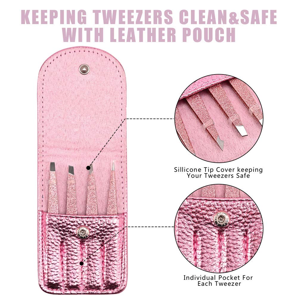 Amytor leather travel case keeps all four tweezers organized.