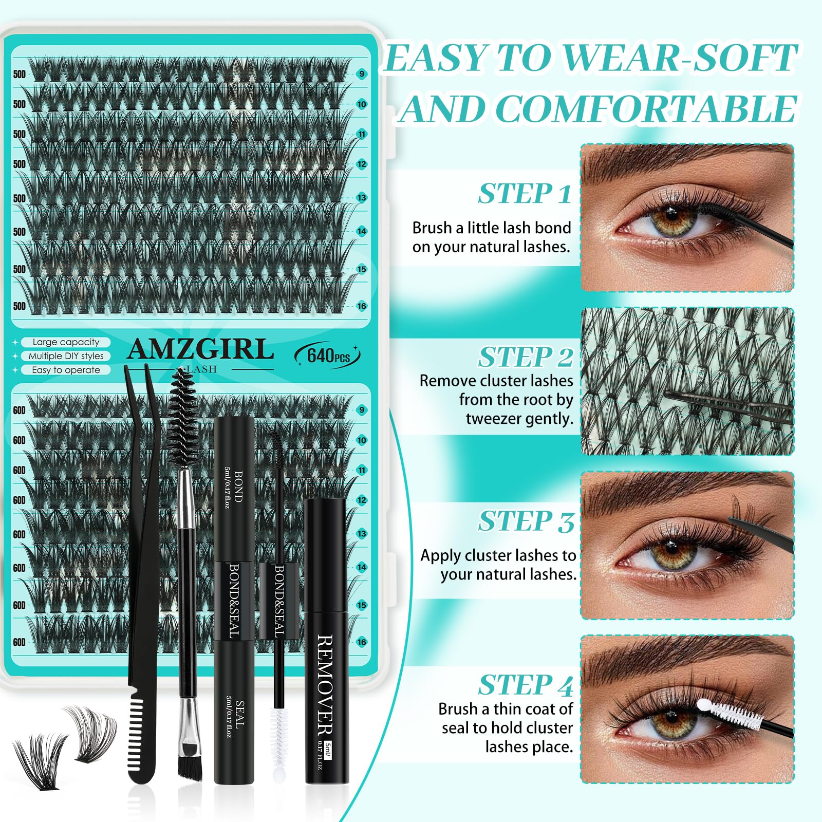 AMZGIRL LASH cluster lengths 9-16mm enable versatile, customizable looks