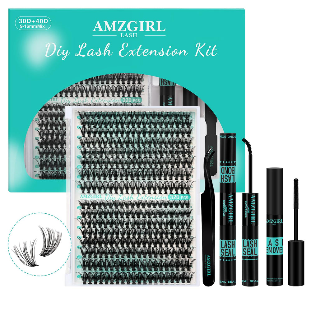 AMZGIRL LASH Clusters Kit 320Pcs contents showing mixed lashes for customizable looks