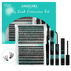 AMZGIRL LASH Clusters Kit 320Pcs contents showing mixed lashes for customizable looks
