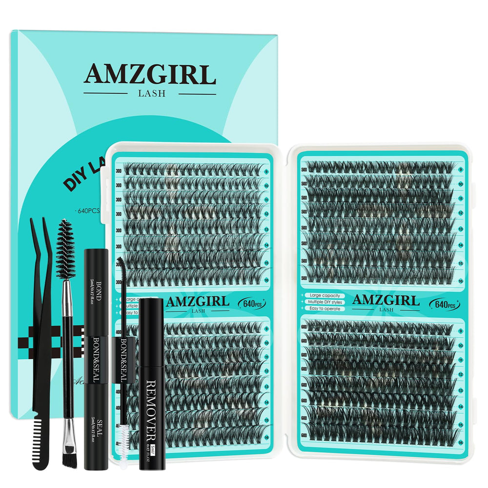 AMZGIRL LASH clusters kit with 640pcs in varied lengths for at-home styling