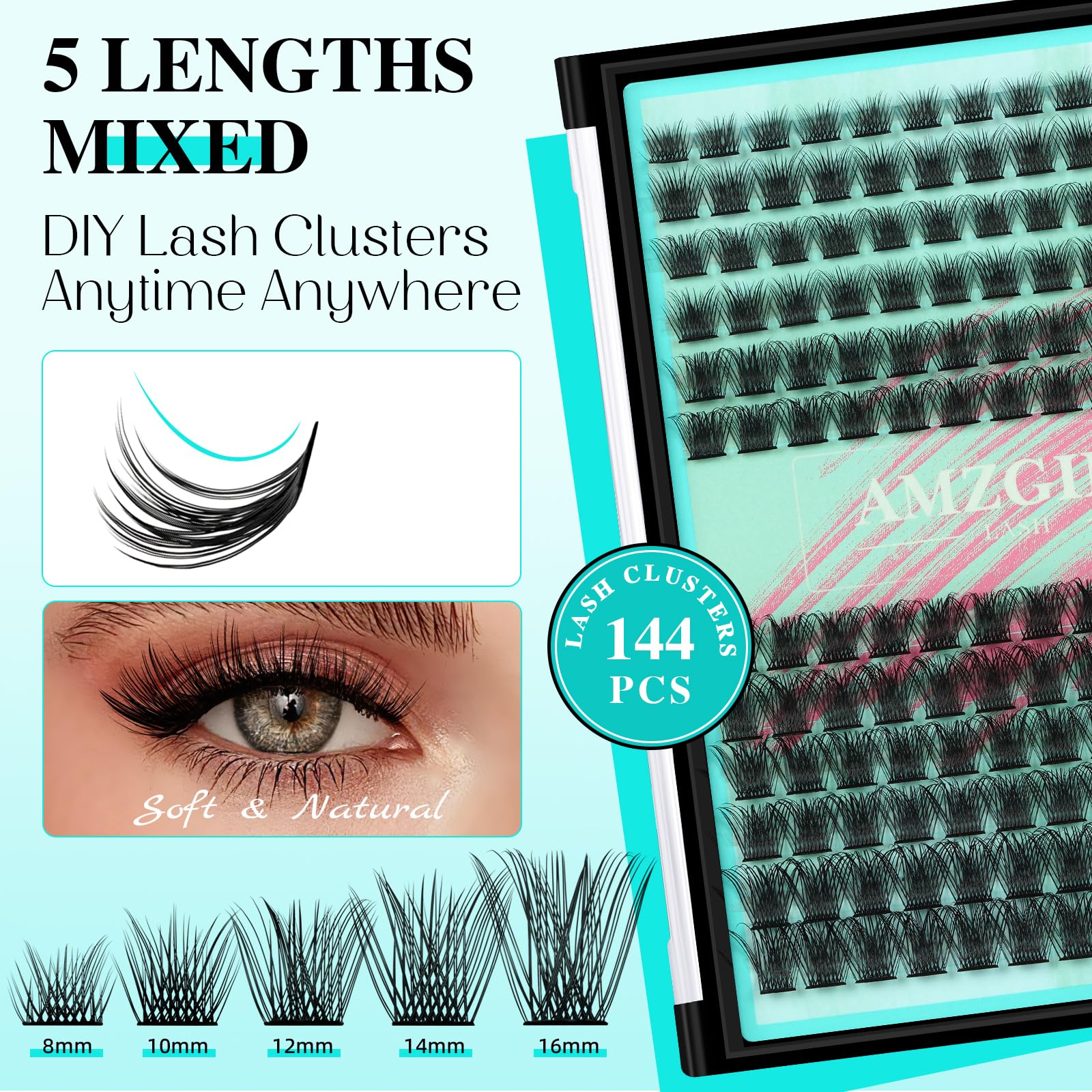 AMZGIRL LASH D curl clusters 8-16mm offer versatile look options