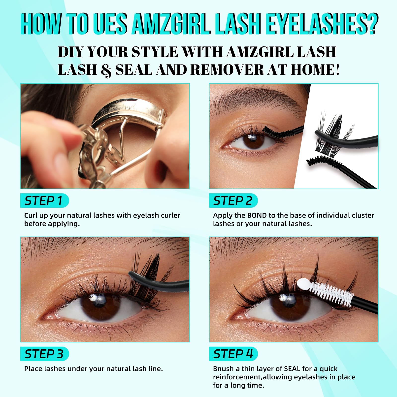 AMZGIRL LASH EXTENSION set with various lashes showing versatility