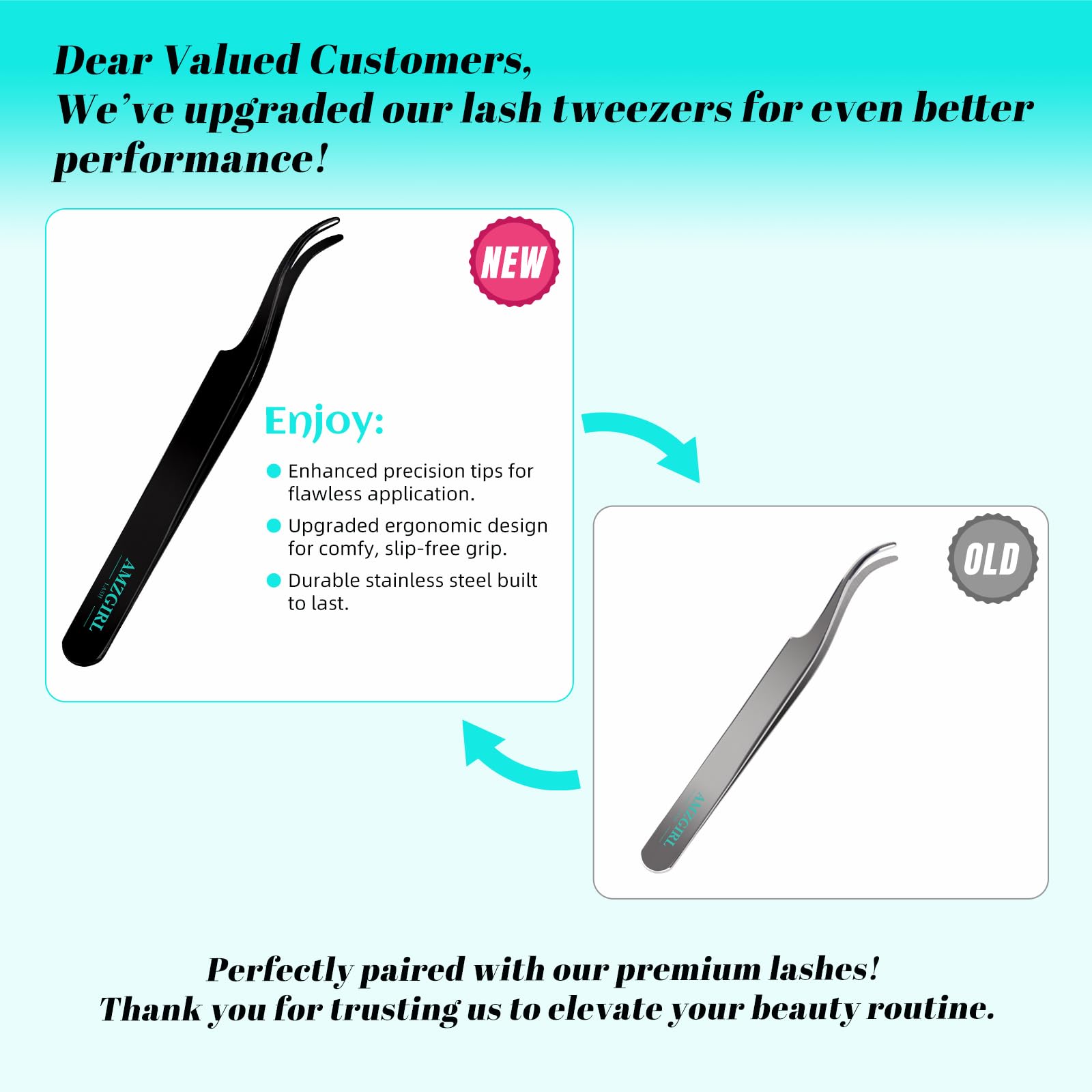 AMZGIRL LASH 45-degree tweezers for precise placement