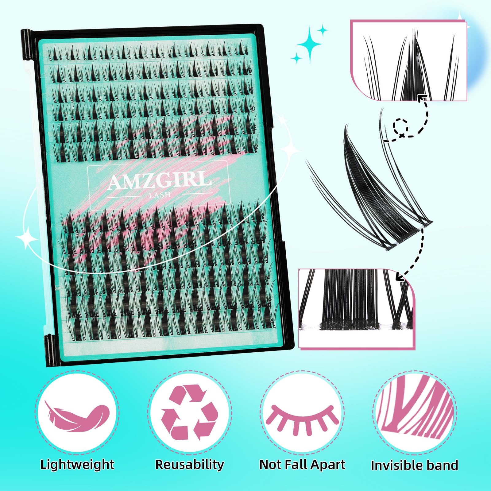 AMZGIRL LASH waterproof and sweat-proof clusters stay in place during activities