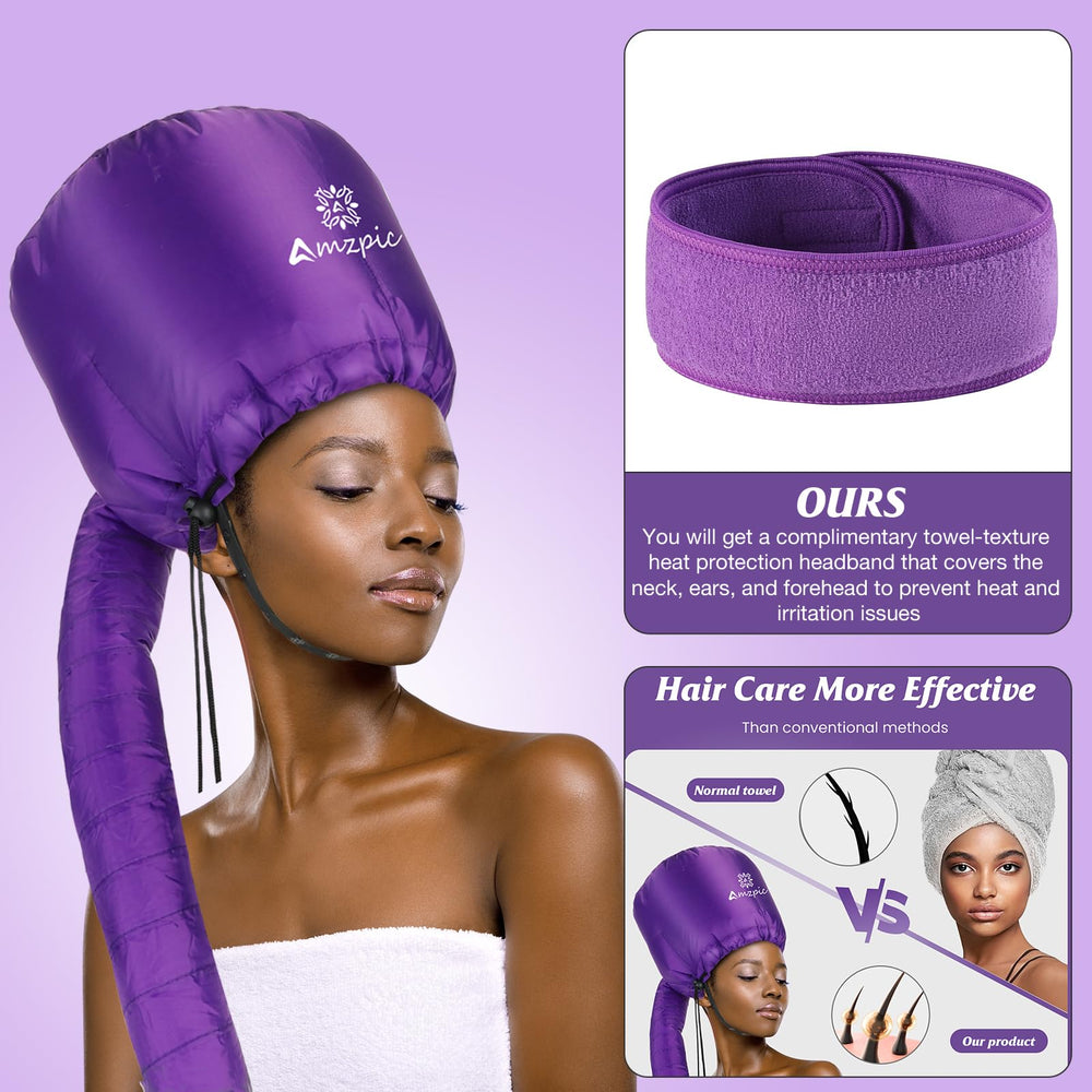 Amzpic bonnet features adjustable drawstring for a secure fit during drying.