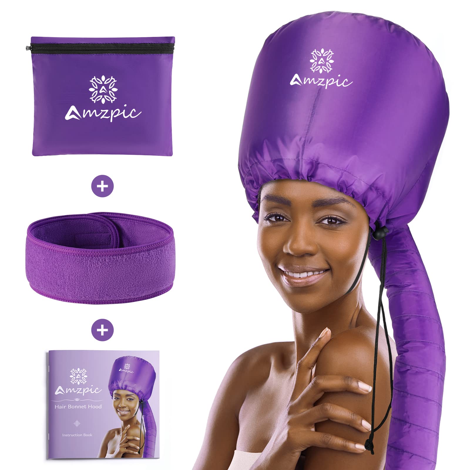 Amzpic bonnet hood hair dryer attachment in purple, full view for convenient at-home drying.