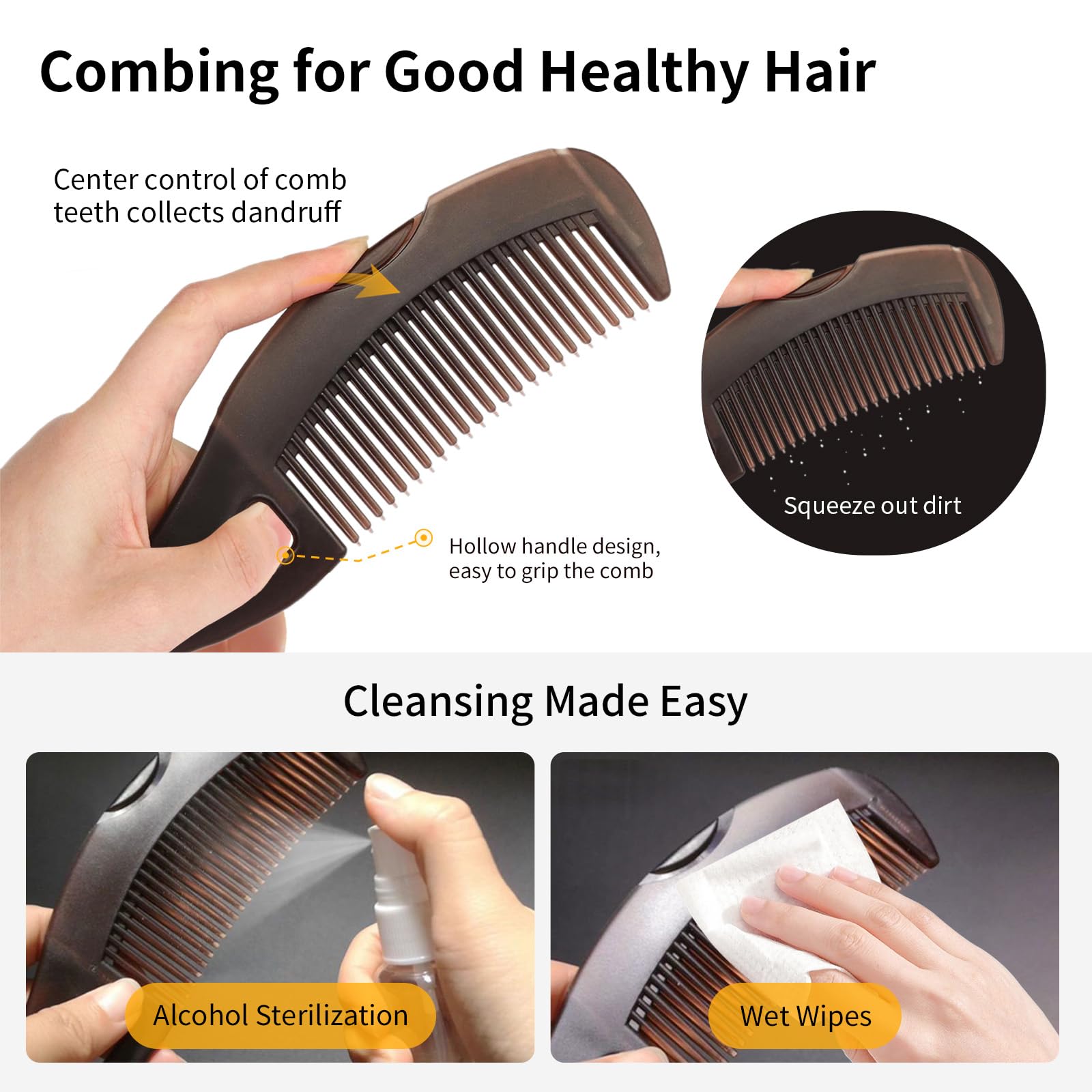 AMZWISH Compact Travel Dandruff Comb showing portable anti-slip grip.