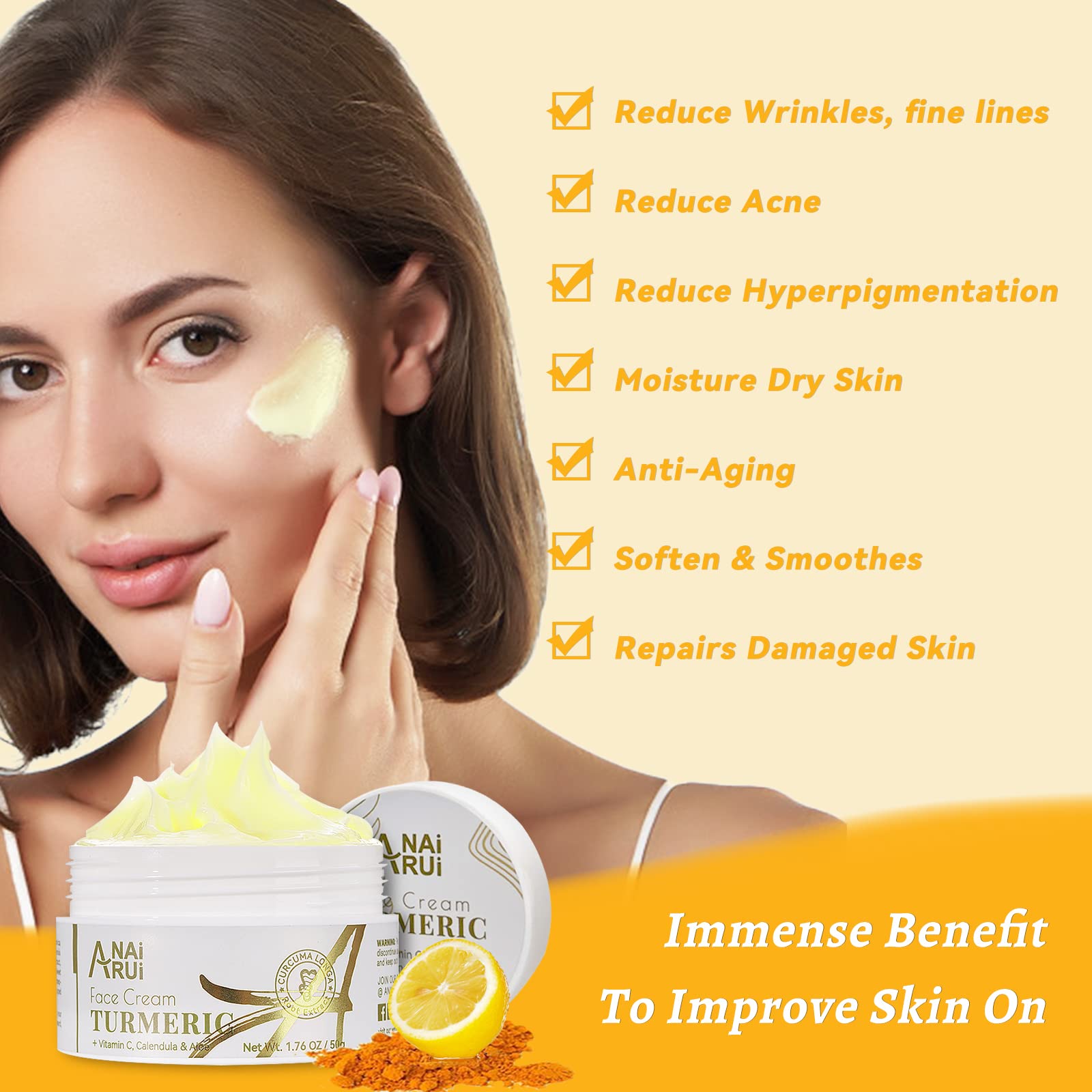 ANAI RUI crema facial vitamina C, textura cremosa para piel suave y luminosa