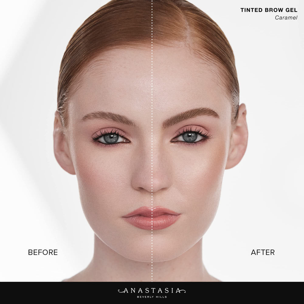 Brillo sutil que realza rasgos con el gel tintado caoba de Anastasia.