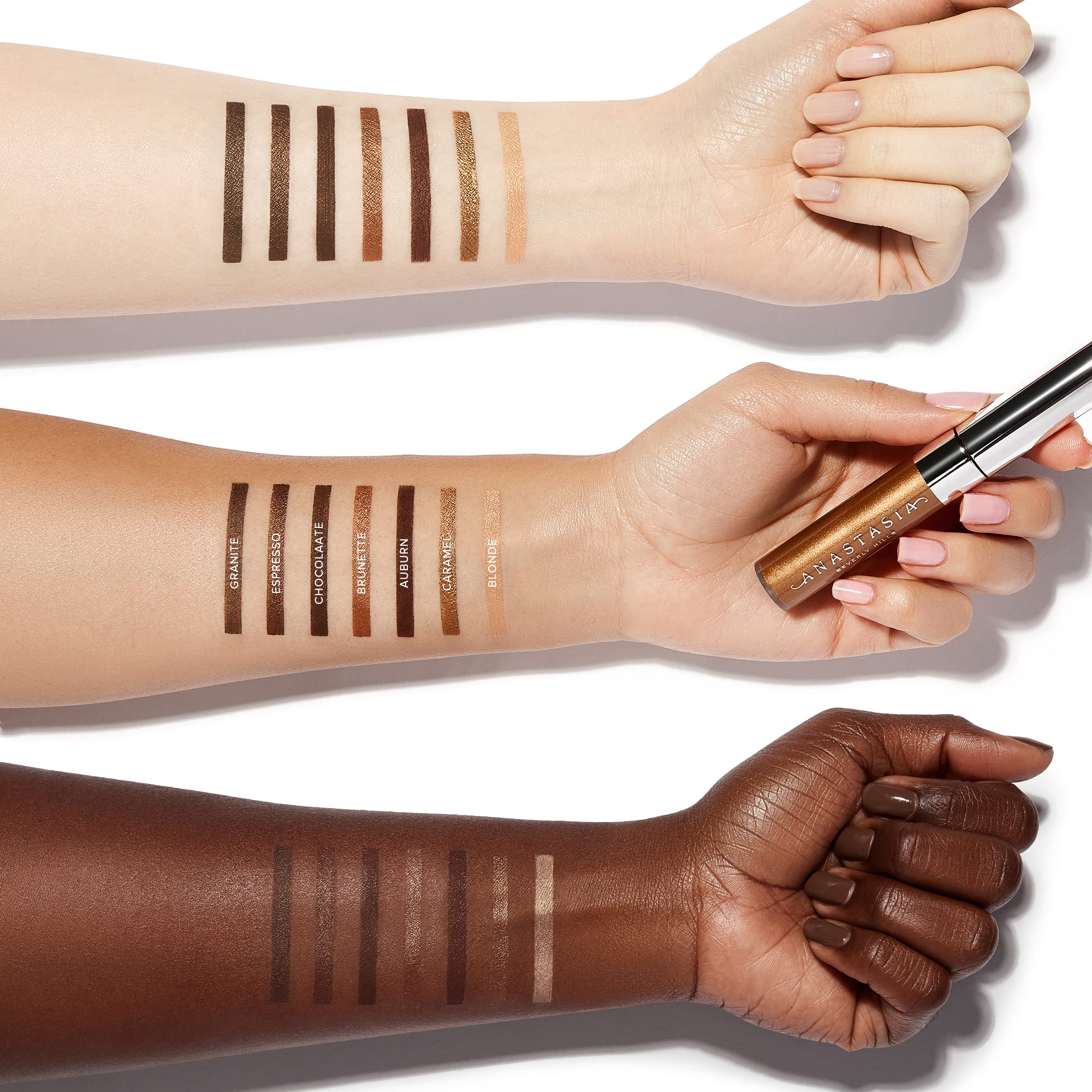 7 tonos disponibles para cejas caoba en Anastasia Beverly Hills Gel Tintado.