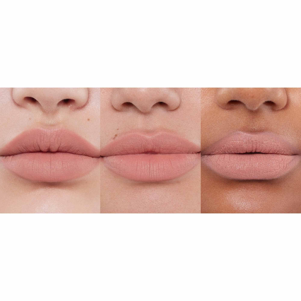 Anastasia Beverly Hills Lip Velvet Peachy Nude on lips for day-to-night wear