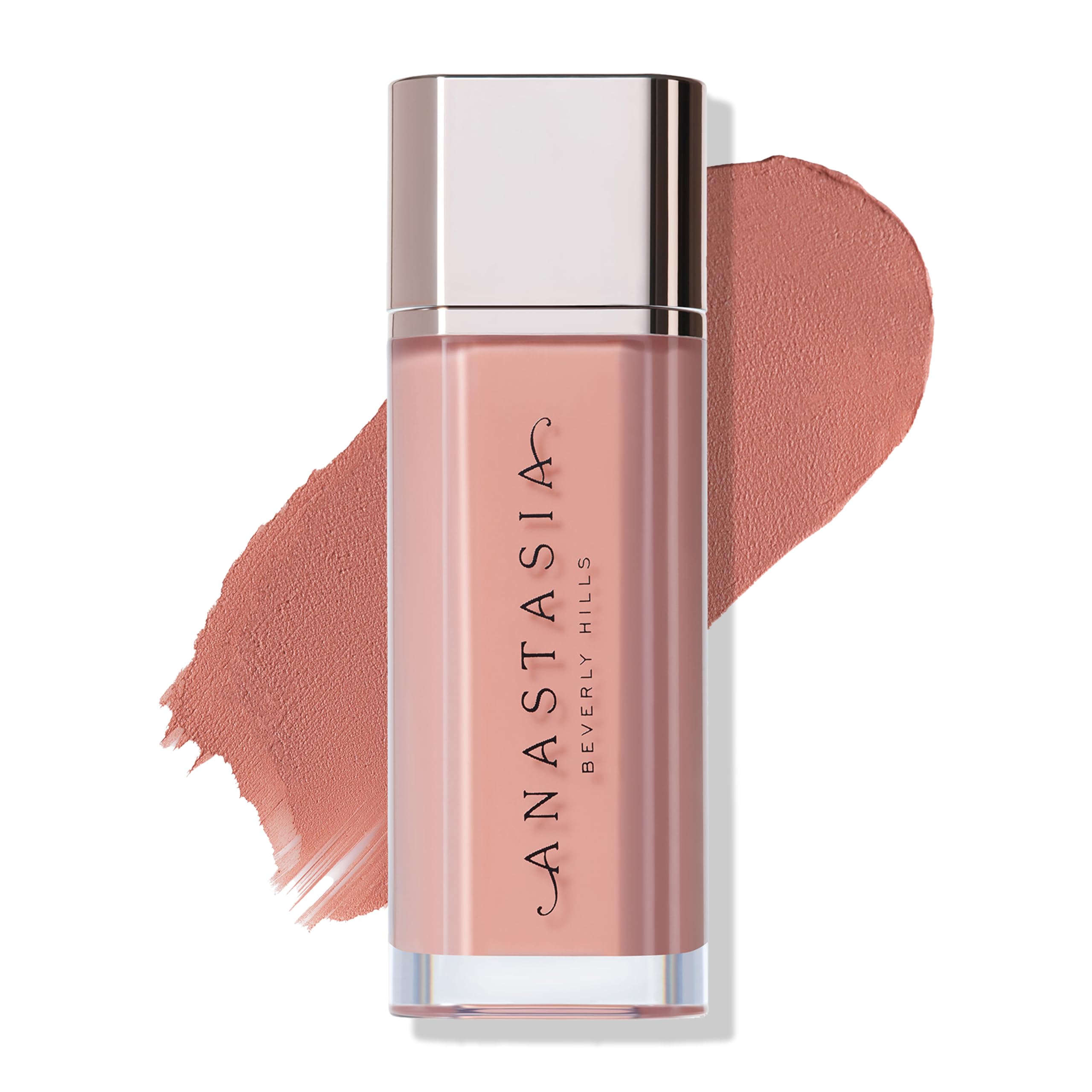 Anastasia Beverly Hills Lip Velvet Pure Hollywood tube shows velvety color payoff for all-day wear.
