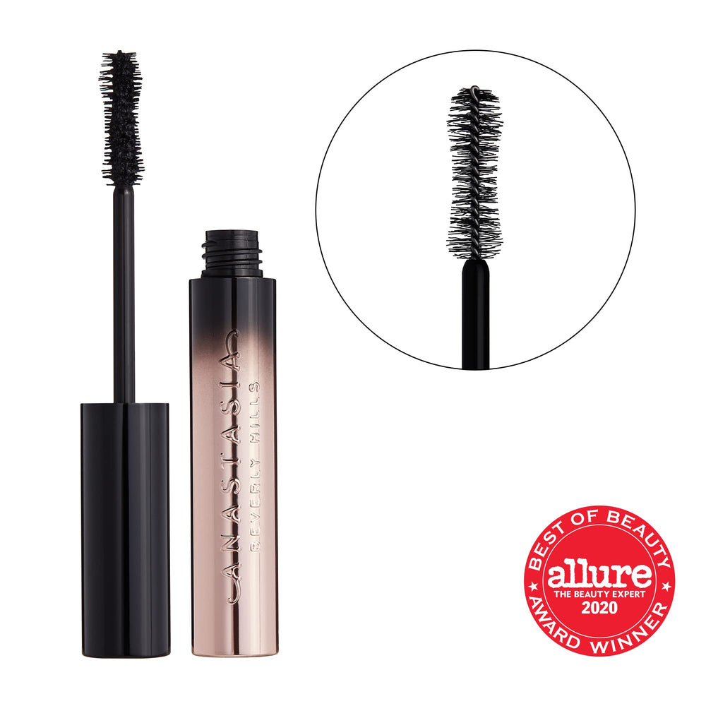 Angled view of the Anastasia Beverly Hills Mini Lash Brag mascara tube showing rich pigment.