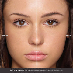 Arm swatch showing warm medium brown shade for natural brow matching.