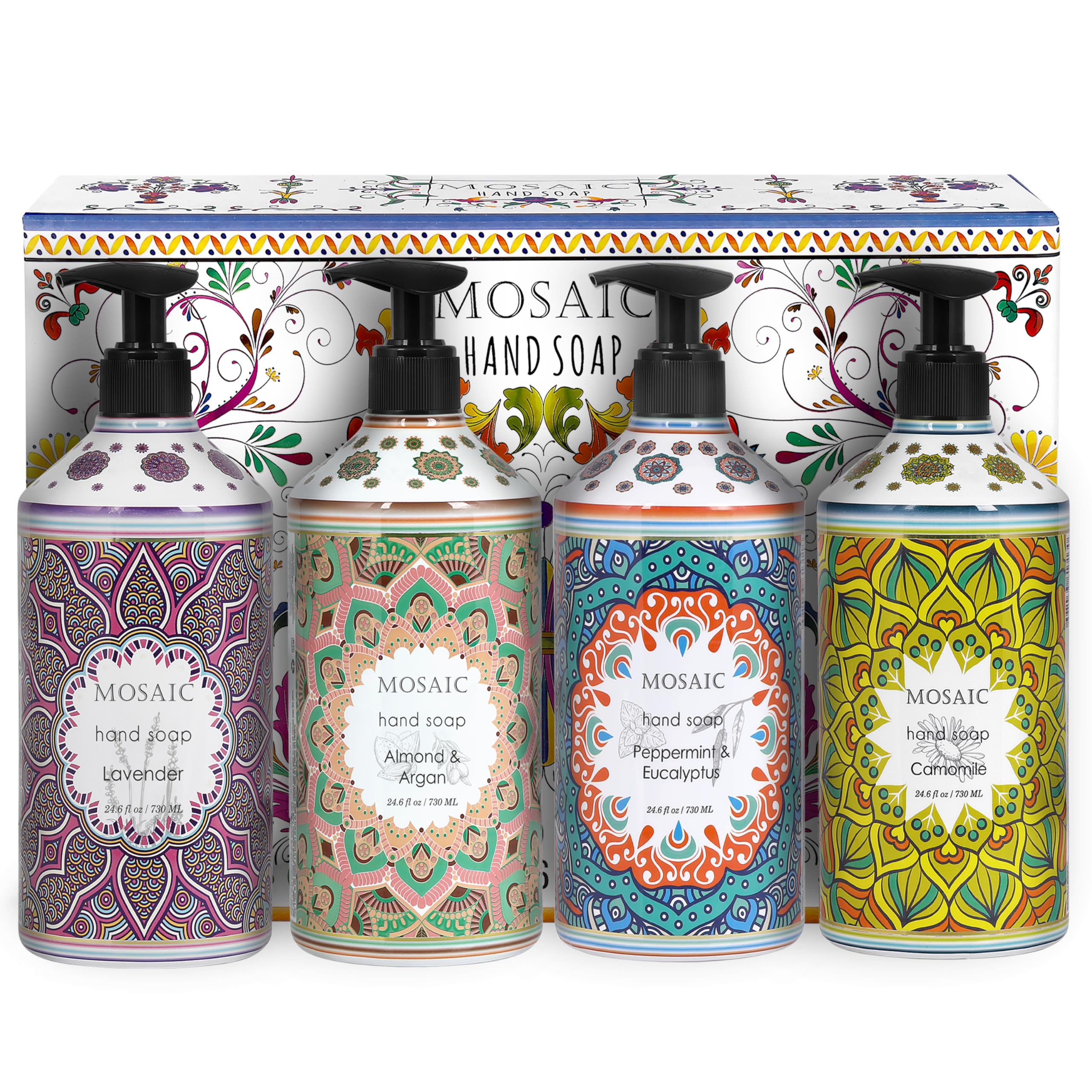 AnatoliaDaphne Mosaic Lavender hand soap bottle pour with soothing scent and moisturizing lather.