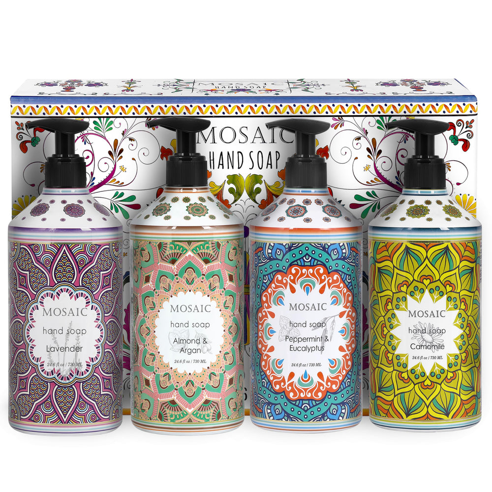 AnatoliaDaphne Mosaic Lavender hand soap bottle pour with soothing scent and moisturizing lather.
