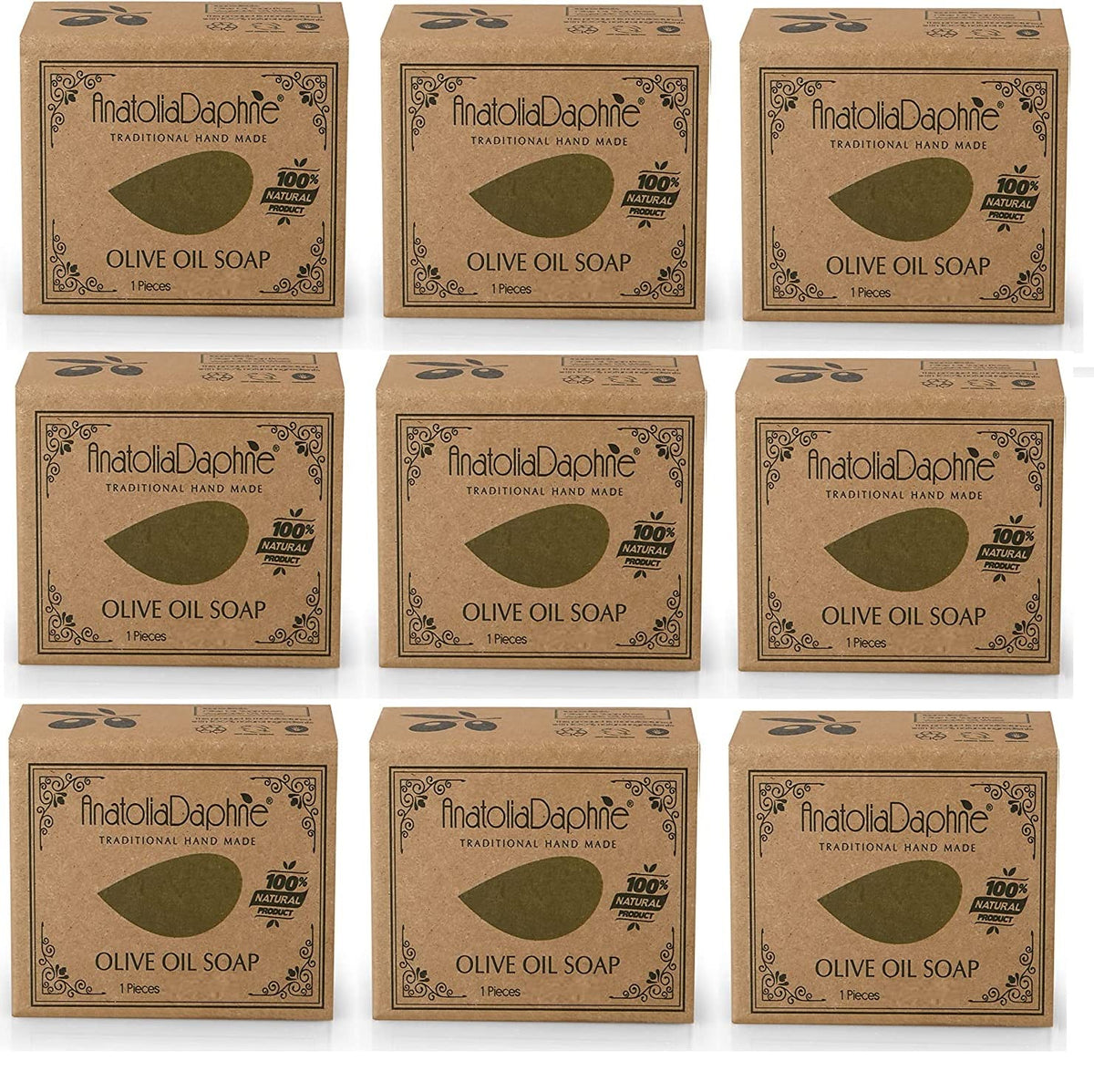 AnatoliaDaphne olive oil soap bar pack—handmade with pure olive oil for gentle cleansing.