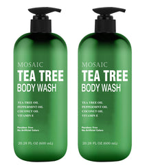 AnatoliaDaphne Tea Tree Body Wash bottle highlights hydrating formula for sensitive skin.