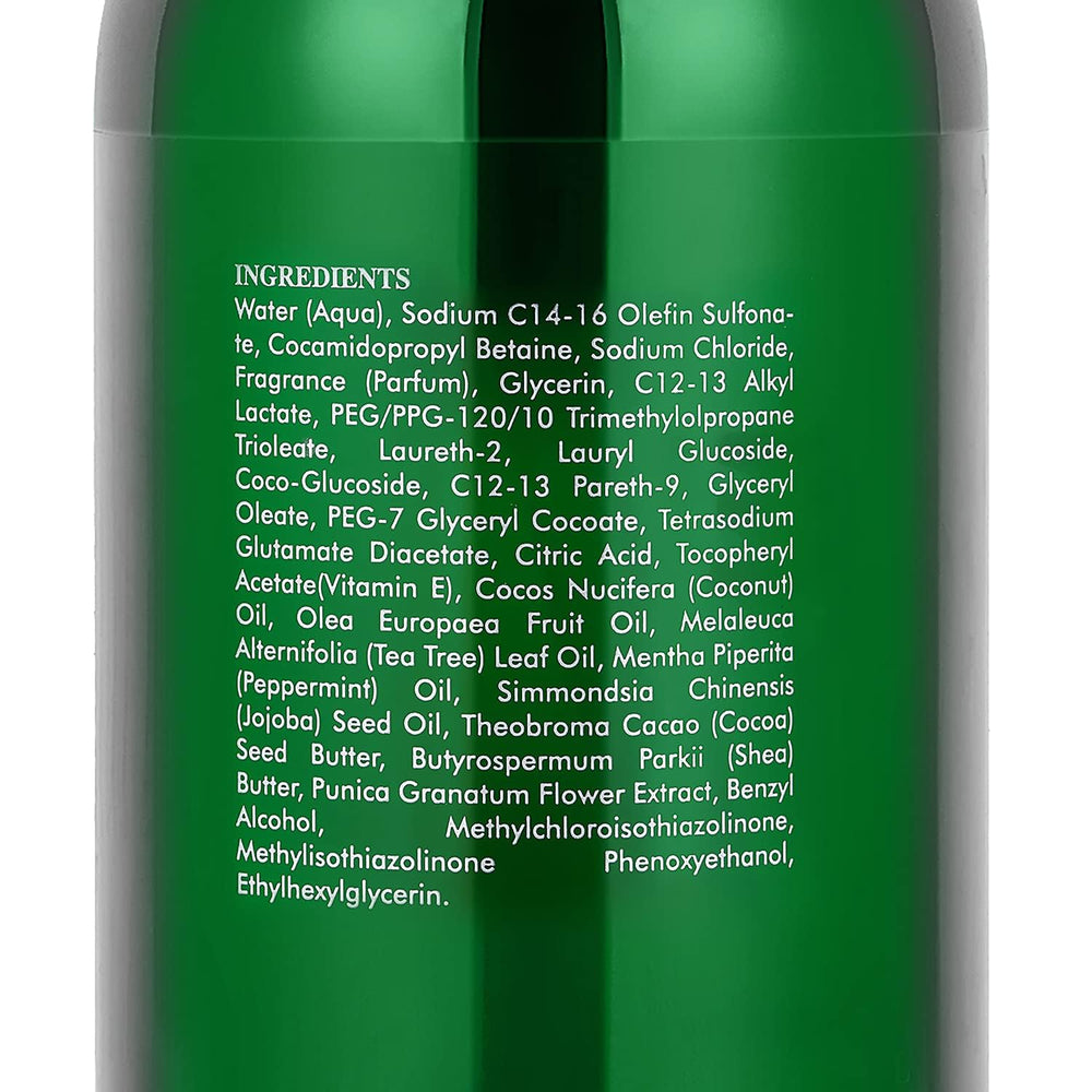 AnatoliaDaphne Tea Tree Body Wash label highlights vegan and sulfate-free formula.