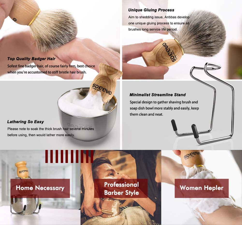 Anbbas badger hair soft closeup highlights plush bristles for easy lather
