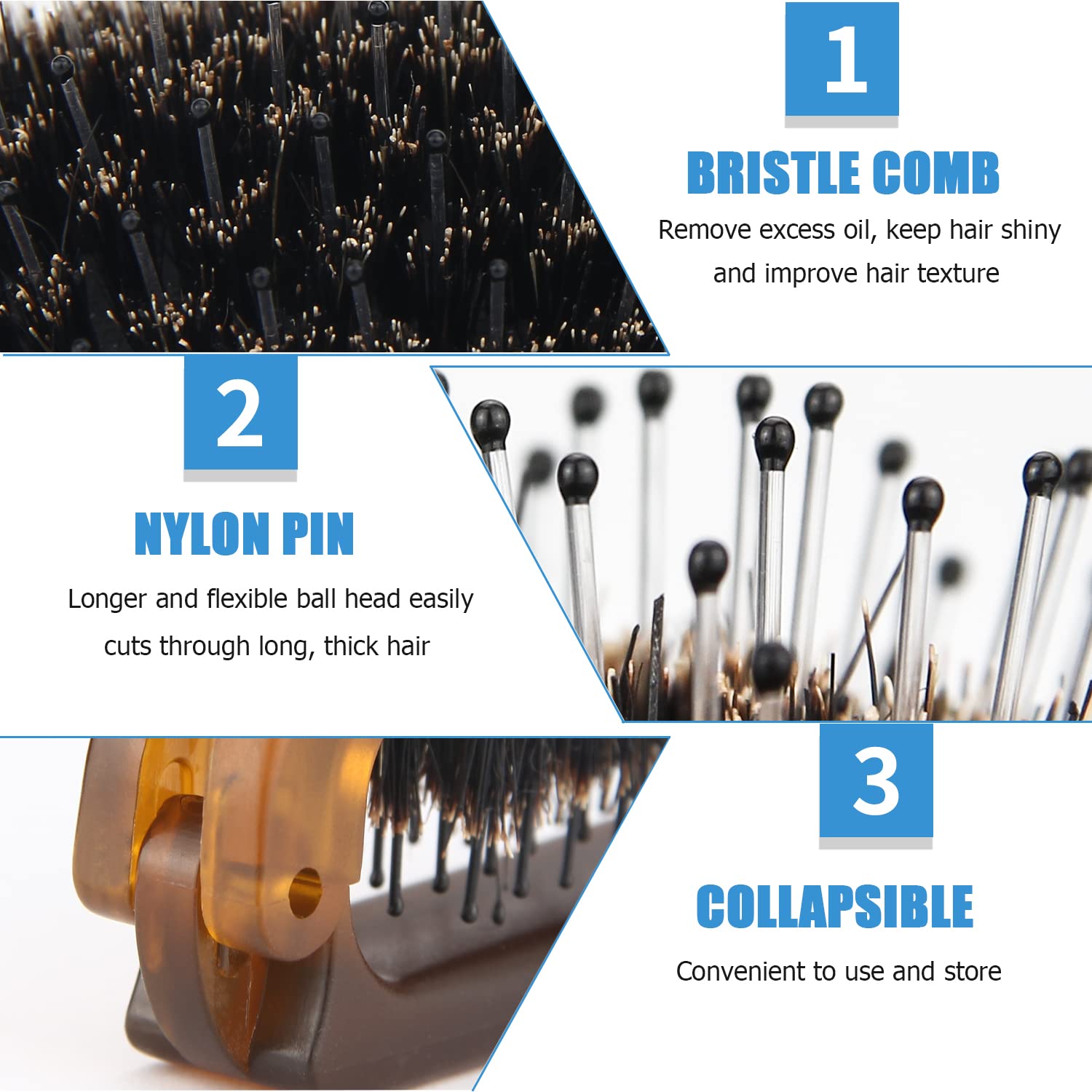 Ancable mini boar bristle brush for smooth distribution of scalp oils.