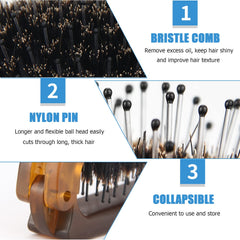 Ancable mini boar bristle brush for smooth distribution of scalp oils.