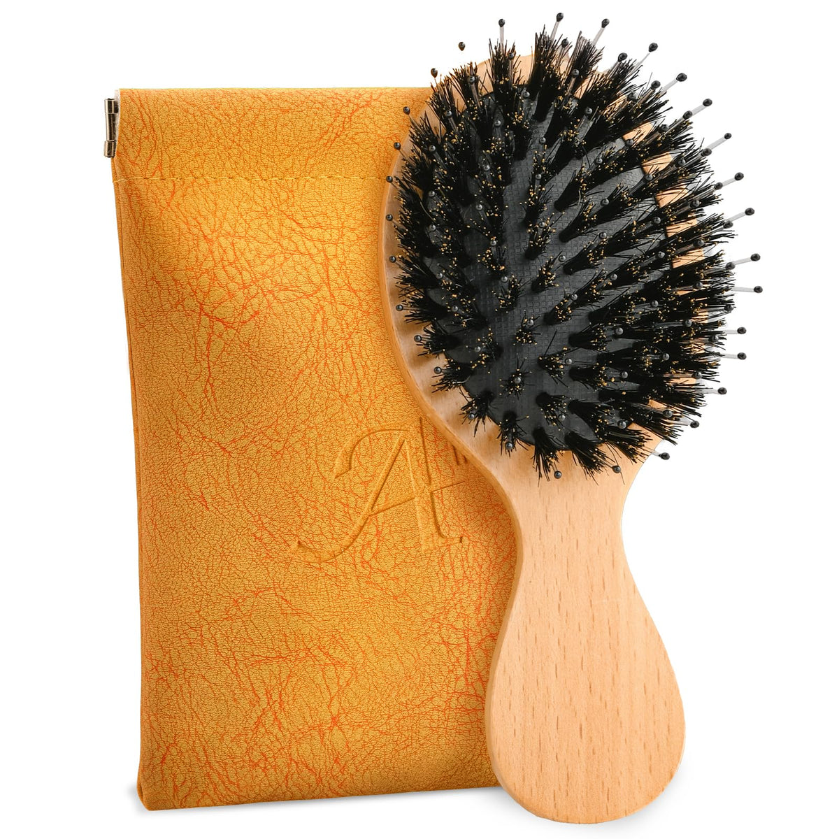 Ancable mini hair brush travel size fits in purse for quick touch-ups.