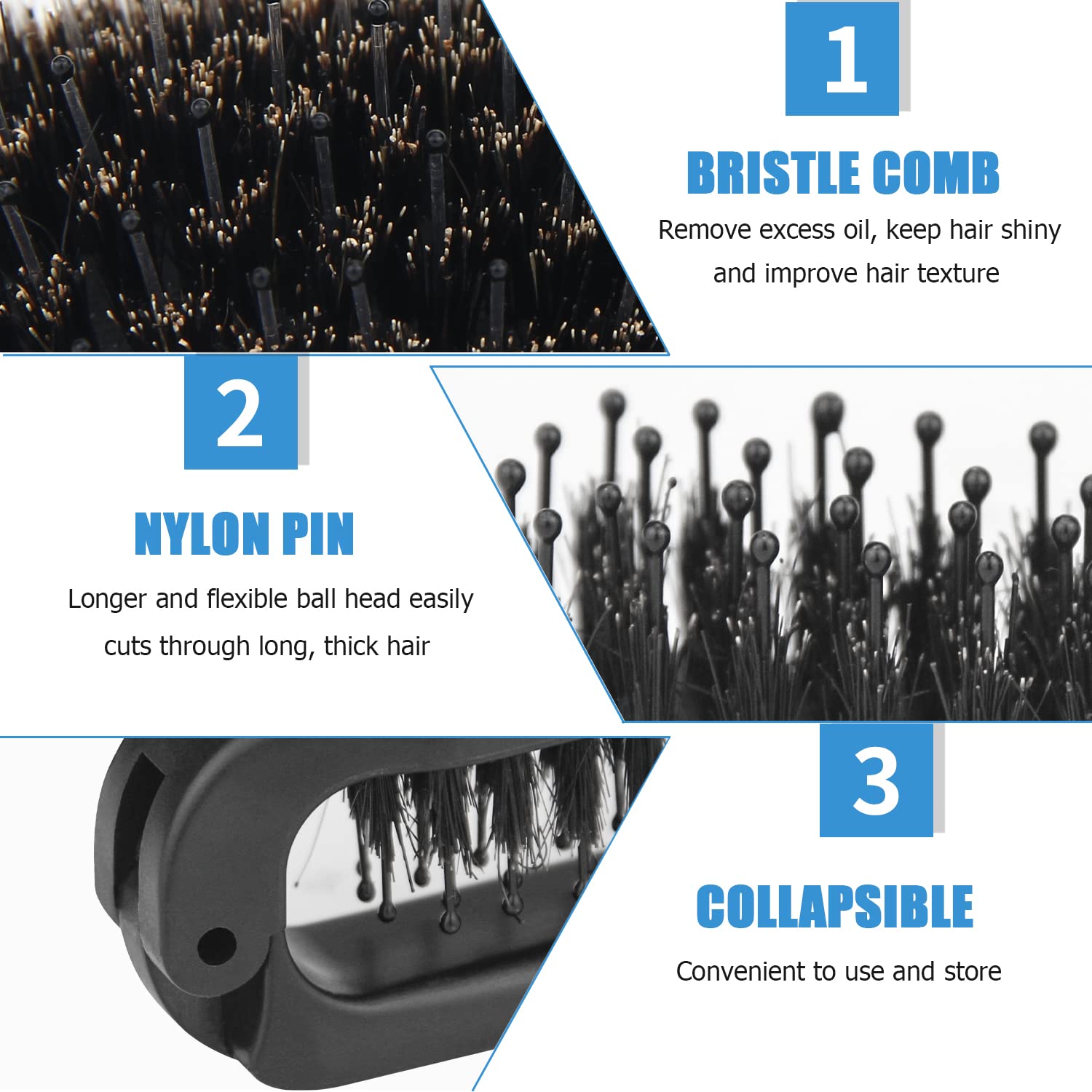 Ancable travel folding hair brush opened for quick detangling on the move