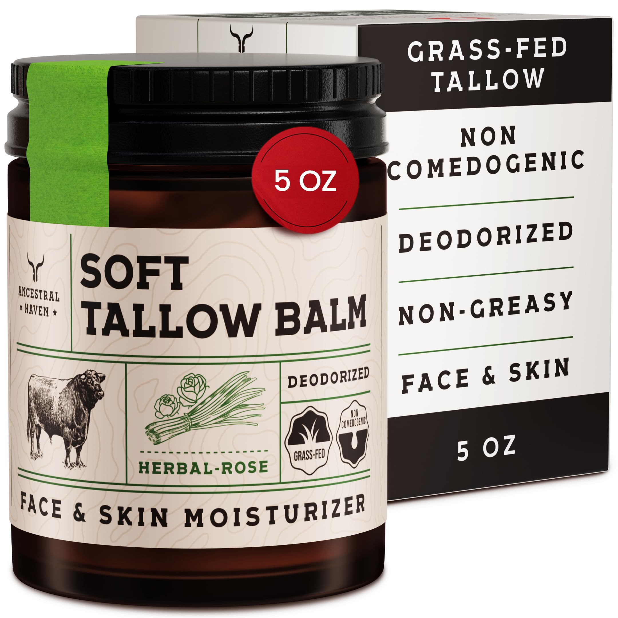 Ancestral Haven beef tallow face moisturizer jar showcasing silky hydration for sensitive skin