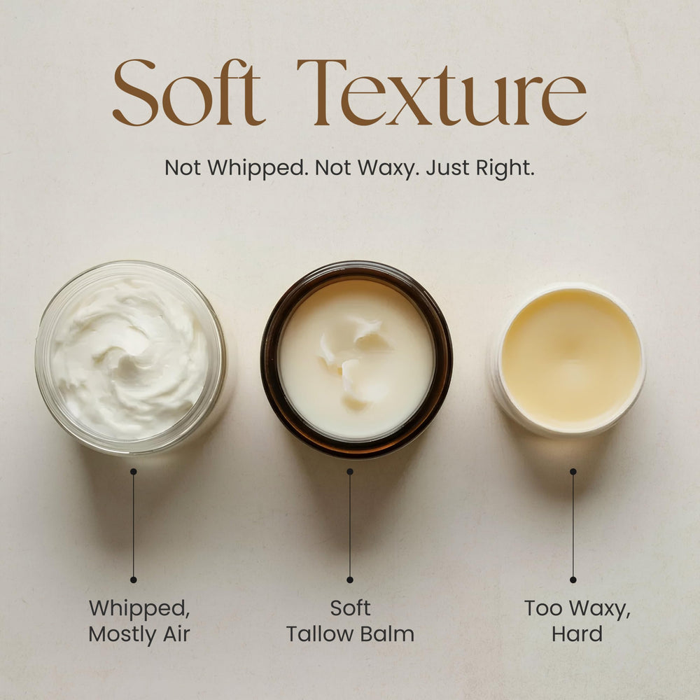 Steam-distilled tallow preserves nutrients for skin-friendly hydration.