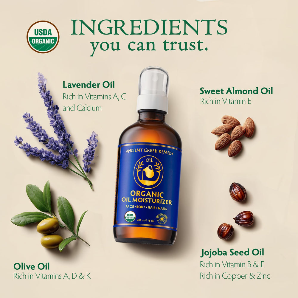 Aceites de almendra, jojoba y oliva de Ancient Greek Remedy para nutrición.