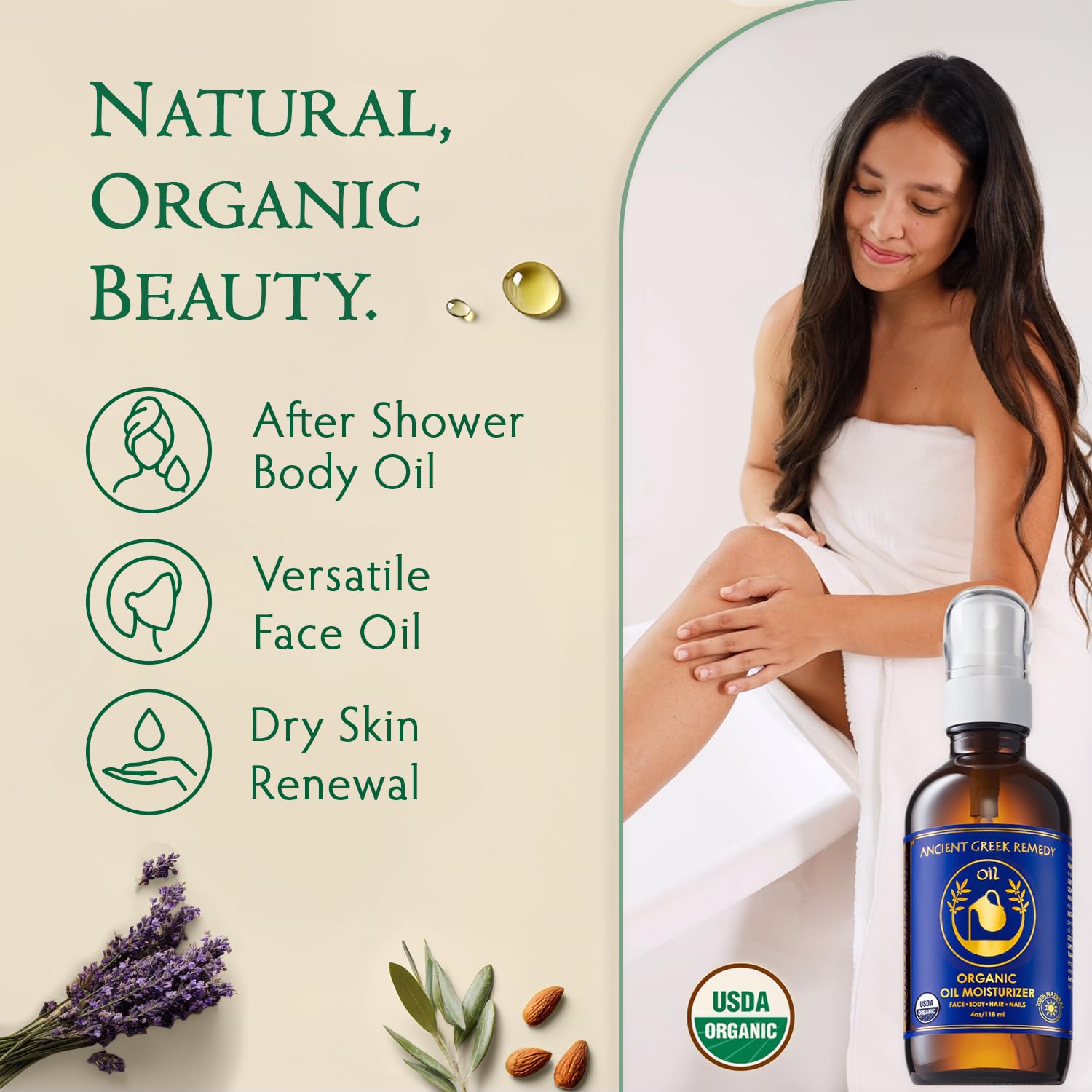 Mezcla 99% orgánica de aceites Ancient Greek Remedy para nutrir la piel.