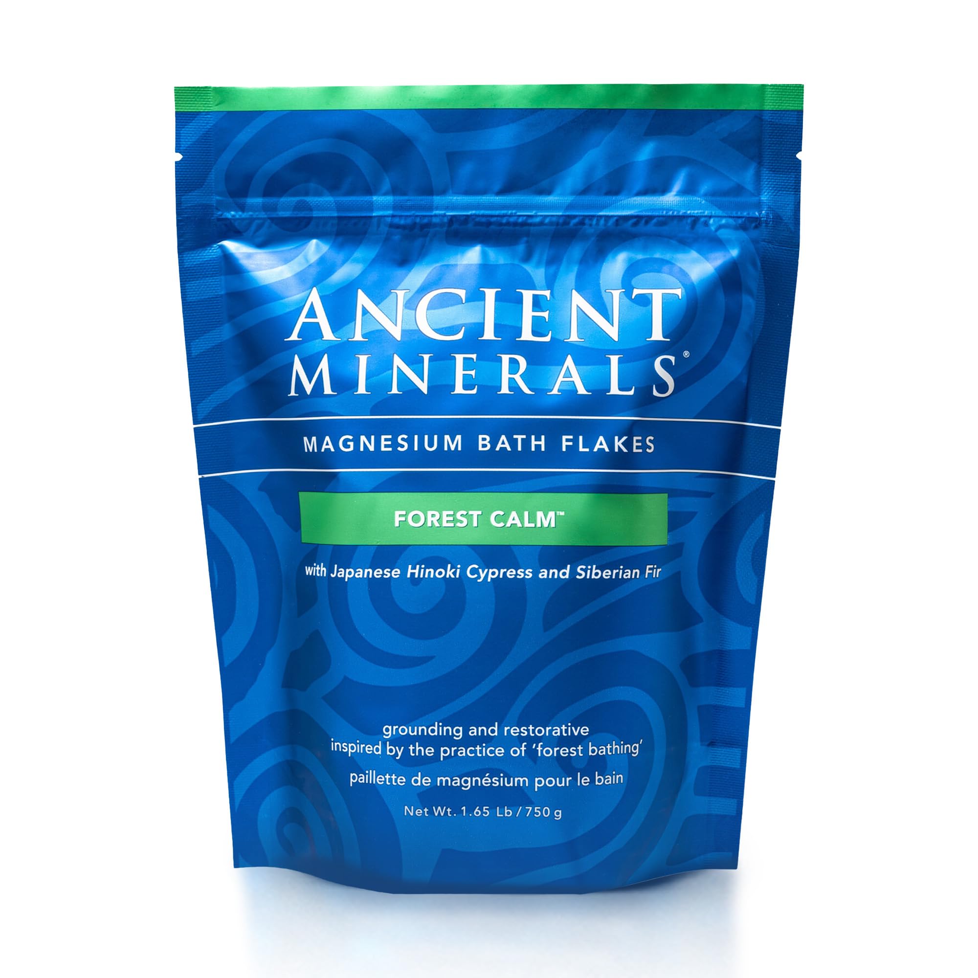 Ancient Minerals copos magnesio para bano, bosque calma, experiencia relajante.