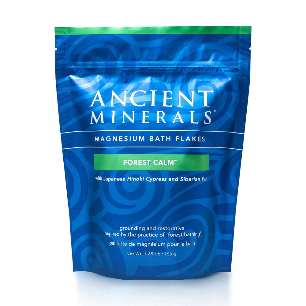 Ancient Minerals copos magnesio para bano, bosque calma, experiencia relajante.