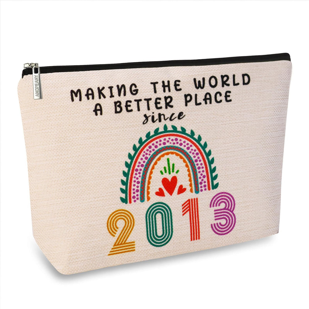 ancpeany 13th birthday makeup bag front view, a stylish teen gift for cosmetics on the go