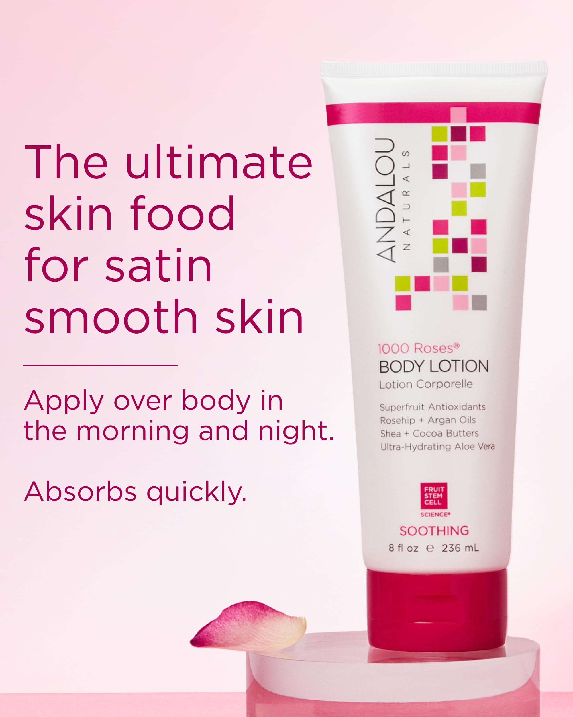 Andalou Naturals 1000 Roses lotion shea butter detail suggests rich moisturization