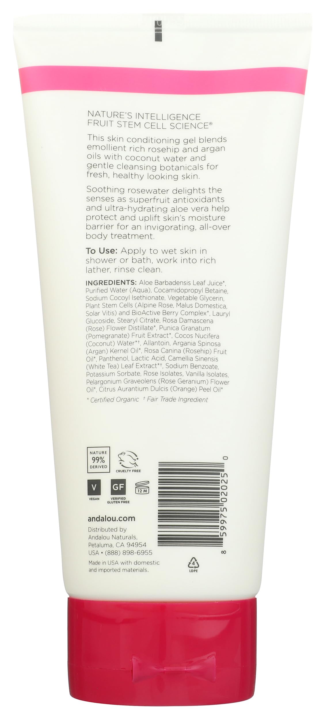 Andalou Naturals 1000 Roses shower gel bottle pour with easy-to-use pump