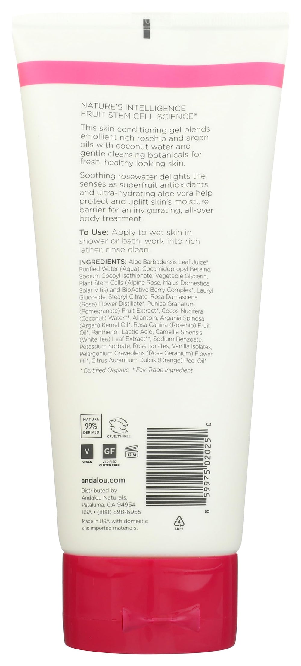 Andalou Naturals 1000 Roses shower gel bottle pour with easy-to-use pump