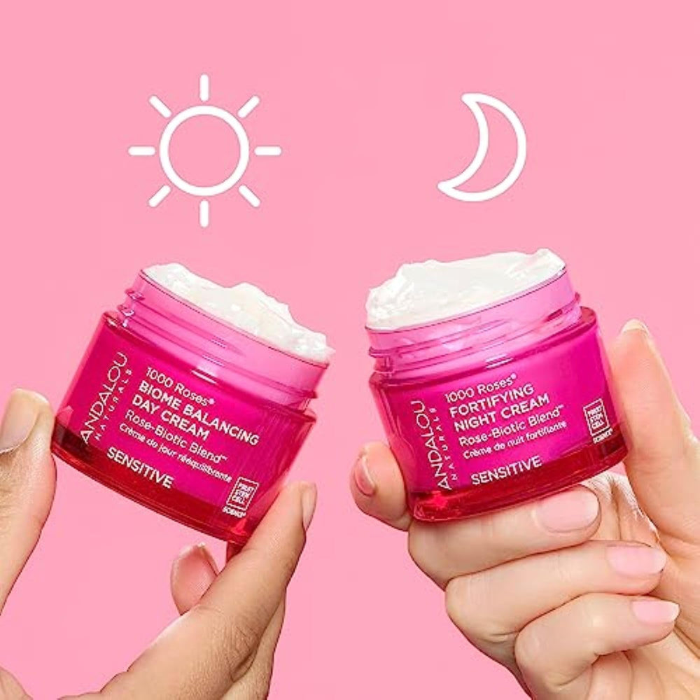 Aplicación nocturna con Andalou Naturals Fortifying Night para hidratación sostenida.
