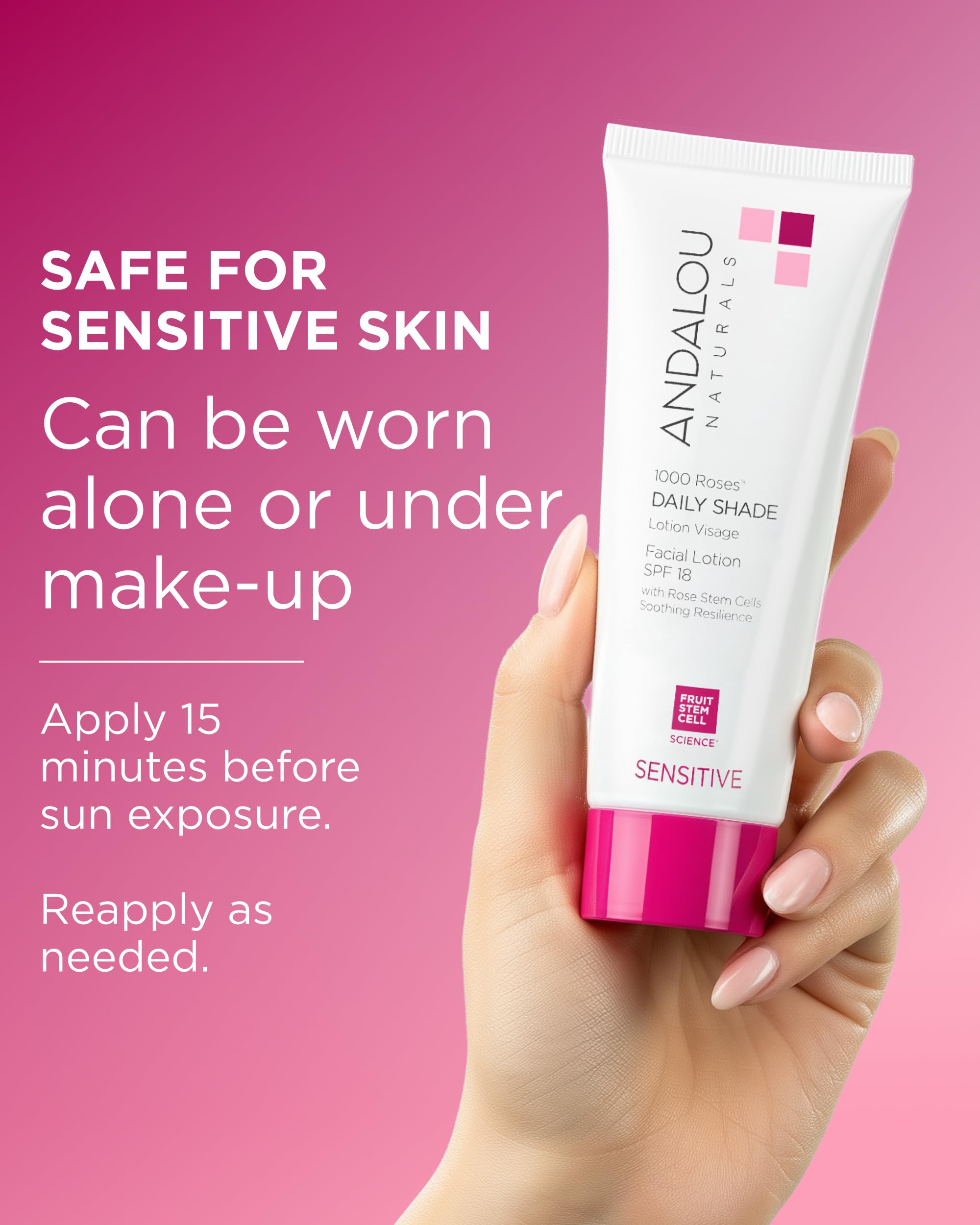 Aplicación suave de Daily Shade Sensitive Rose Stem Cells sobre la piel.