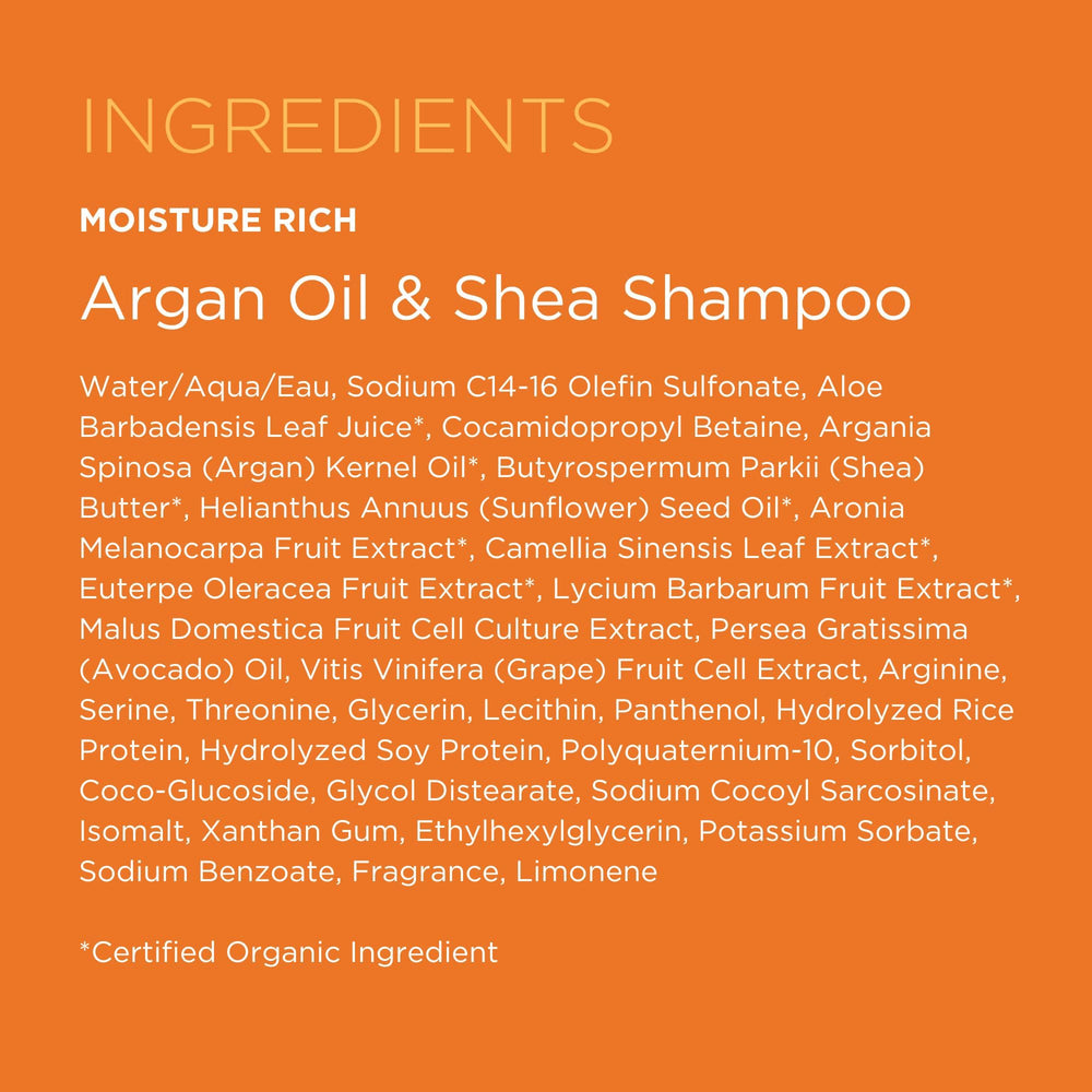 Andalou Naturals Champú Argán y Karité, aceite de argán visible, nutre cada hebra.