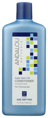 Acondicionador Andalou Naturals Argan Stem Cell, botella frontal, cabello con cuerpo y brillo.