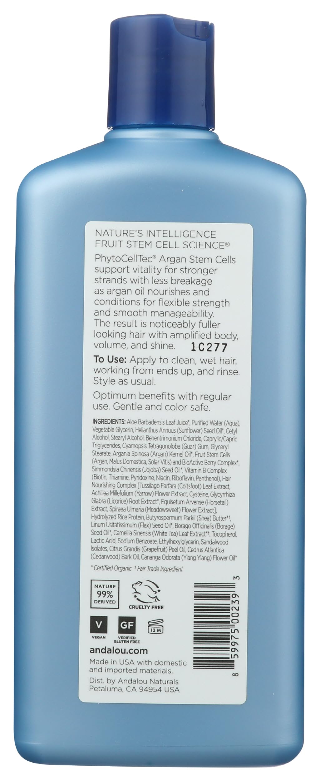 Textura cremosa del acondicionador Argan Stem Cell de Andalou Naturals para suavidad.